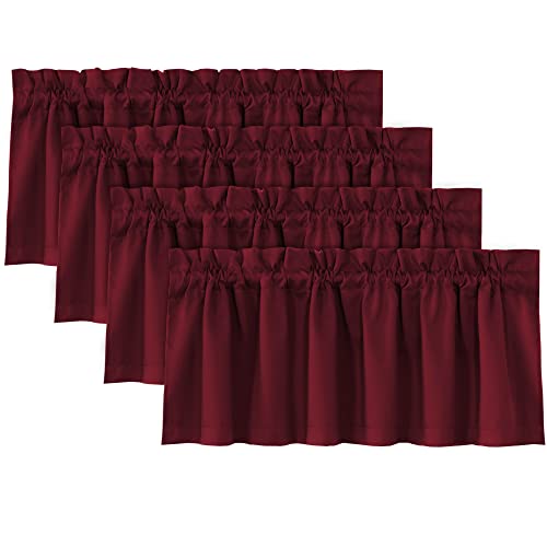 H.VERSAILTEX 100% Blackout Curtain Valances for Kitchen Windows/Bathroom/Living Room/Bedroom Thermal Insulated Rod Pocket Valances for Windows, 4 Pack, 52" x 18", Burgundy