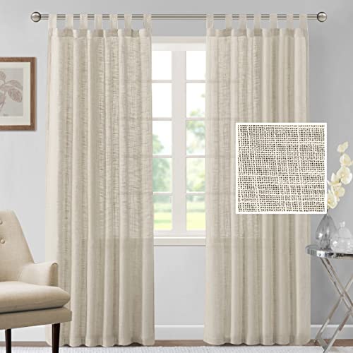 Linen Curtains Natural Linen Blended Curtains for Living Room Burlap Linen Textured Curtains Tab Top Curtains Elegant Energy Efficient Light Filtering Curtains (Set of 2, 52" x 84", Ivory)