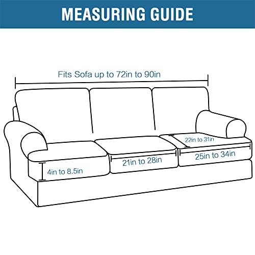 Sofa Cover 4 Piece T Cushion Sofa Slipcovers Thick Velvet Couch Cover Furniture Protector Stretch T Cushion Sofa Covers for 3 Cushion Couch with 3 Individual T Cushion Covers Washable, Ivory