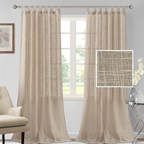Linen Curtains Natural Linen Blended Curtains for Living Room Burlap Linen Textured Curtains Tab Top Curtains Elegant Energy Efficient Light Filtering Curtains (Set of 2, 52" x 108", Angora)