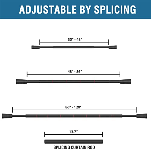 H.VERSAILTEX Window Curtain Rods for Windows 48 to 86 Inches Splicing Adjustable 3/4 Inch Diameter Single Window Curtain Rod Set with Cylindrical Finials, Black