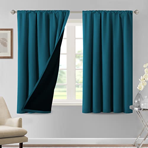 H.VERSAILTEX 100% Blackout Curtains for Bedroom Thermal Insulated Curtains & Drapes Blackout Curtains 54 Inches Long Rod Pocket Curtains for Living Room with Black Liner 2 Panels Set, Dark Teal