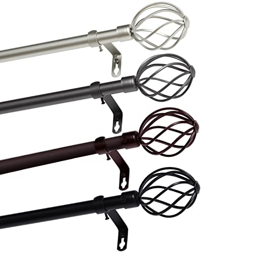 H.VERSAILTEX Window Curtain Rods for Windows 66 to 120 Inches Adjustable Decorative 3/4 Inch Diameter Single Window Curtain Rod Set with Twisted Cage Finials, Bronze