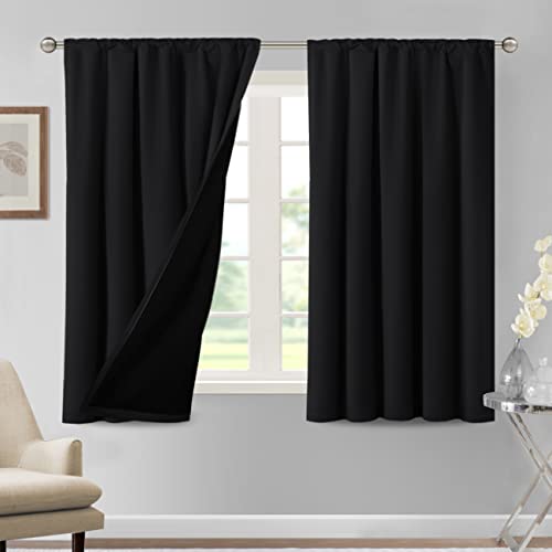 H.VERSAILTEX 100% Blackout Curtains for Bedroom Thermal Insulated Curtains & Drapes Blackout Curtains 54 Inches Long Rod Pocket Curtains for Living Room with Black Liner 2 Panels Set, Jet Black