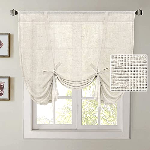 H.VERSAILTEX Tie Up Linen Curtains 63 Inch Length Nature Linen Textured Privacy Curtain Multi Hanging Ways Shade Balloon Window Shade Rod Pocket Casual Curtain - 42x63 - Ivory