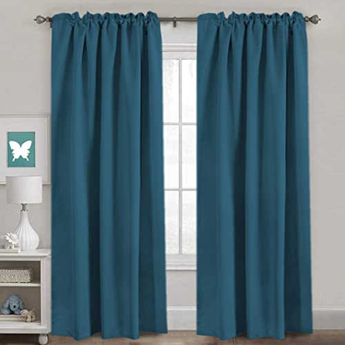 Blackout Curtains Thermal Insulated Window Treatment Panels Room Darkening Blackout Drapes for Living Room Back Tab/Rod Pocket Bedroom Draperies, 52 x 96 Inch, Dark Teal, 2 Panels