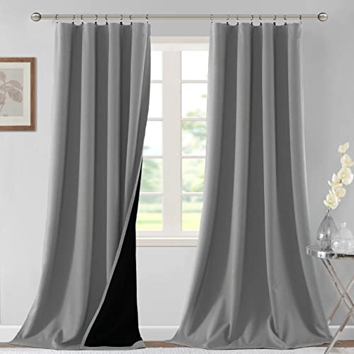 H.VERSAILTEX 100% Blackout Curtains for Bedroom Thermal Insulated Curtains & Drapes Blackout Curtains 108 Inches Long Rod Pocket Curtains for Living Room with Black Liner 2 Panels Set, Dove Gray