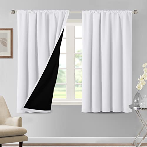 H.VERSAILTEX 100% Blackout Curtains for Bedroom Thermal Insulated Curtains & Drapes Blackout Curtains 54 Inches Long Rod Pocket Curtains for Living Room with Black Liner 2 Panels Set, Pure White