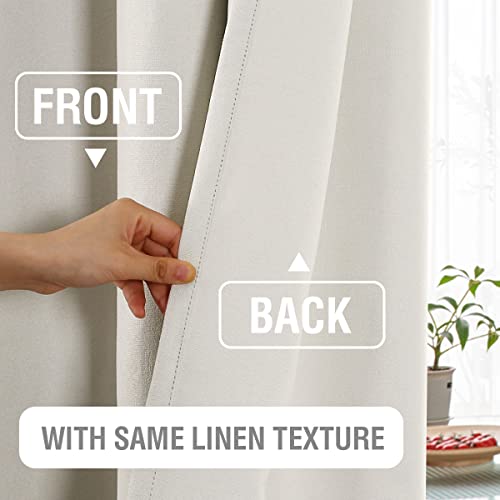 100% Blackout Linen Curtains 84 inches Long Thermal Curtains for Living Room Textured Burlap Curtains with Double Face Linen Grommet Soundproof Bedroom Curtains 52 x 84 Inch, 2 Panels - Off White