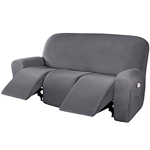 H.VERSAILTEX Super Stretch Recliner Sofa Covers Reclining Couch Covers Recliner Sofa Slipcovers 3 Seater Furniture Covers Thick Soft Jacquard Fabric Form Fitting and Easy Put On, Grey