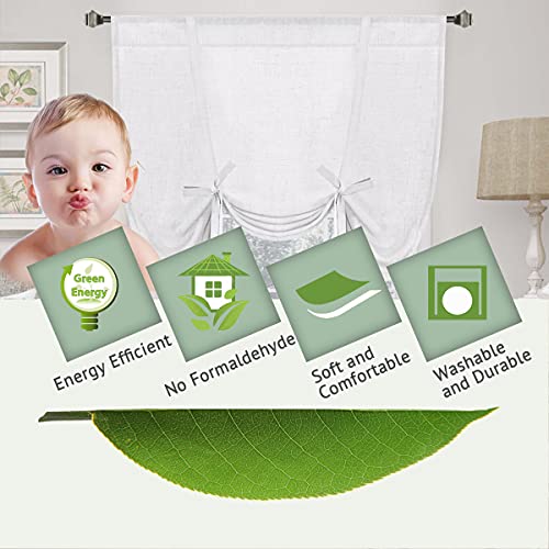 H.VERSAILTEX Tie Up Linen Curtains 63 Inch Length Nature Linen Textured Privacy Curtain Multi Hanging Ways Shade Balloon Window Shade Rod Pocket Casual Curtain - 42x63 - 2 Panels, Pure White