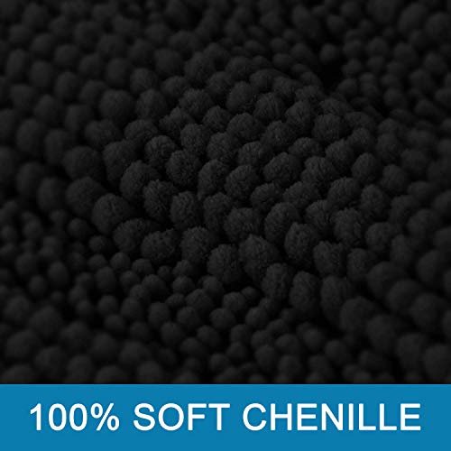 Bath Mats for Bathroom Non Slip Extra Thick Chenille Striped Bath Rug 24" x 36" Absorbent Non Skid Fluffy Soft Shaggy Rugs Washable Dry Fast Plush Mats for Indoor, Bath Room, Tub - Black