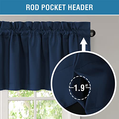 H.VERSAILTEX 100% Blackout Curtain Valances for Kitchen Windows/Bathroom/Living Room/Bedroom Thermal Insulated Rod Pocket Valances for Windows, 2 Pack, 52" x 18", Navy