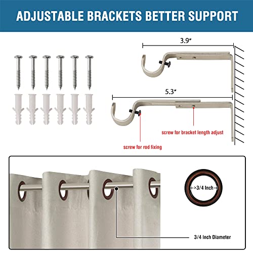 H.VERSAILTEX Window Curtain Rods for Windows 48 to 86 Inches Splicing Adjustable 3/4 Inch Diameter Single Window Curtain Rod Set with Cylindrical Finials, Nickel