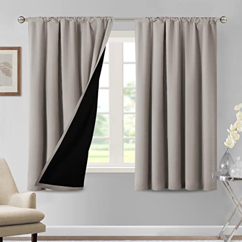 H.VERSAILTEX 100% Blackout Curtains for Bedroom Thermal Insulated Curtains & Drapes Blackout Curtains 63 Inches Long Rod Pocket Curtains for Living Room with Black Liner 2 Panels Set, Warm Taupe