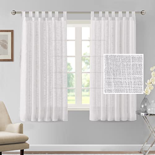 Linen Curtains Natural Linen Blended Curtains for Living Room Burlap Linen Textured Curtains Tab Top Curtains Elegant Energy Efficient Light Filtering Curtains (Set of 2, 52" x 63", White)