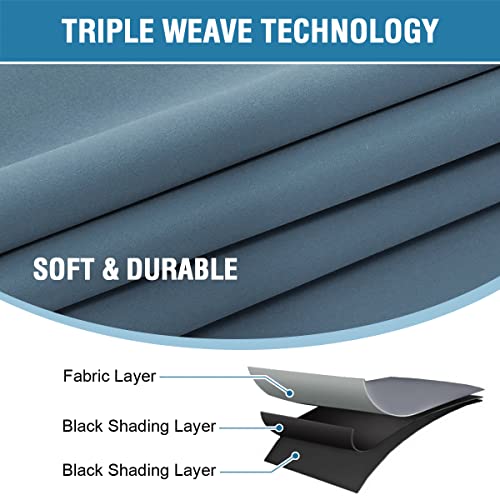 100% Blackout Curtains for Bedroom with Black Liner Full Room Darkening Curtains 84 Inches Long Thermal Insulated Back Tab/Rod Pocket Window Treatment Drapes for Living Room, Stone Blue, 2 Panels