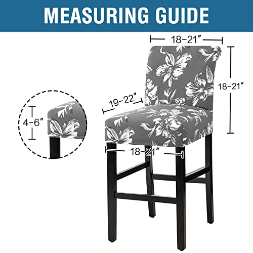 H.VERSAILTEX Stretch Bar Stool Cover Set of 6 Pub Counter Stool Chair Slipcover for Dining Room Cafe Height Side Chairs Feature Modern Floral Printed Design, Grey