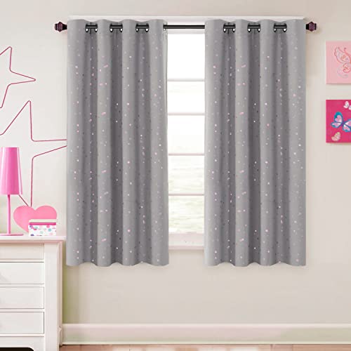 Blackout Star Curtains for Kids Room Boys Girls Twinkle Stars Thermal Insulated Cute Thick Soft Curtain Drapes, Grommet Top, 1 Panel, 52" W x 63" L, Grey/Pink