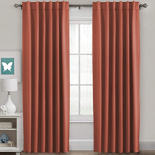 Blackout Curtains Thermal Insulated Window Treatment Panels Room Darkening Blackout Drapes for Living Room Back Tab/Rod Pocket Bedroom Draperies, 52 x 96 Inch, Burnt Ochre, 2 Panels