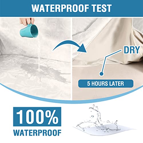 Sofa Slipcover 100% Waterproof Sofa Cover Couch Cover Premium Velvet Classic Flower Pattern Furniture Protector Non Slip with Elastic Straps for Pets Dogs Width Up to 52 Inch (Medium Sofa, Ivory)