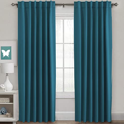 Blackout Curtains Thermal Insulated Window Treatment Panels Room Darkening Blackout Drapes for Living Room Back Tab/Rod Pocket Bedroom Draperies, 52 x 84 Inch, Dark Teal, 2 Panels