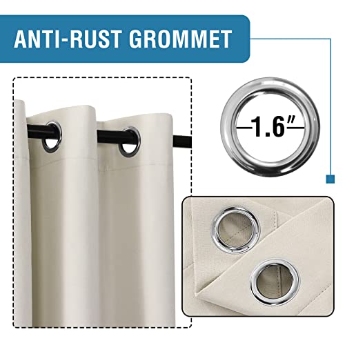 100% Blackout Linen Curtains 84 inches Long Thermal Curtains for Living Room Textured Burlap Curtains with Double Face Linen Grommet Soundproof Bedroom Curtains 52 x 84 Inch, 2 Panels - Ivory