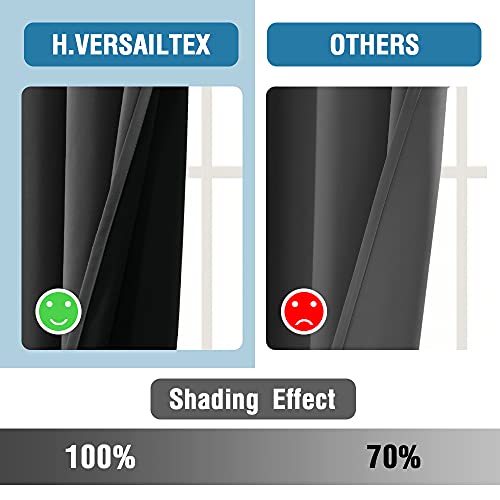 H.VERSAILTEX 100% Blackout Curtains for Bedroom Thermal Insulated Curtains & Drapes Blackout Curtains 63 Inches Long Rod Pocket Curtains for Living Room with Black Liner 2 Panels Set, Charcoal Gray