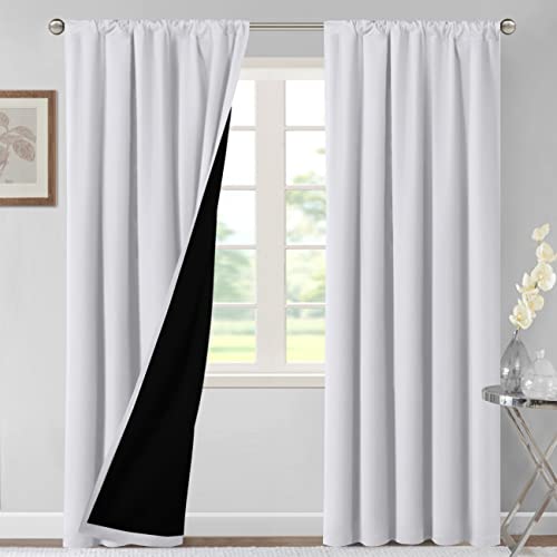 H.VERSAILTEX 100% Blackout Curtains for Bedroom Thermal Insulated Curtains & Drapes Blackout Curtains 84 Inches Long Rod Pocket Curtains for Living Room with Black Liner 2 Panels Set, Bleached White