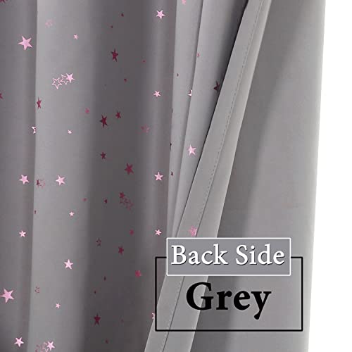 Blackout Star Curtains for Kids Room Boys Girls Twinkle Stars Thermal Insulated Cute Thick Soft Curtain Drapes, Grommet Top, 1 Panel, 52" W x 63" L, Grey/Pink