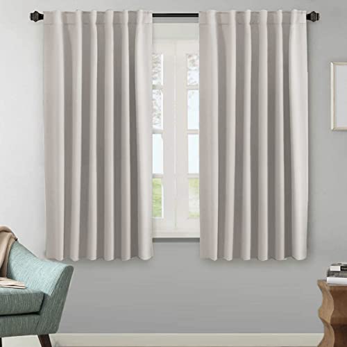 Blackout Curtains Thermal Insulated Window Treatment Panels Room Darkening Blackout Drapes for Living Room Back Tab/Rod Pocket Bedroom Draperies, 52 x 63 Inch, Stone, 2 Panels