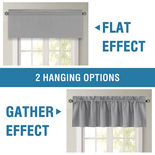 H.VERSAILTEX 100% Blackout Curtain Valances for Kitchen Windows/Bathroom/Living Room/Bedroom Thermal Insulated Rod Pocket Valances for Windows, 2 Pack, 52" x 18", Dove Gray
