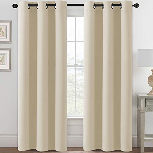 Blackout Curtains for Bedroom Thermal Insulated Room Darkening Living Room Curtains 84 Inch Long Grommet Privacy Protection Window Curtain Panels/Drapes for Nursery, 2 Panels, Elegant Beige