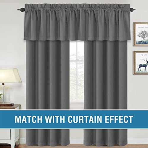 H.VERSAILTEX 100% Blackout Curtain Valances for Kitchen Windows/Bathroom/Living Room/Bedroom Thermal Insulated Rod Pocket Valances for Windows, 4 Pack, 52" x 18", Grey