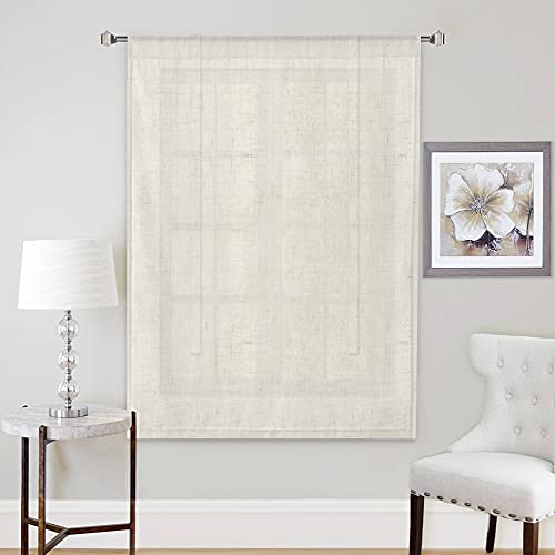 H.VERSAILTEX Tie Up Linen Curtains 63 Inch Length Nature Linen Textured Privacy Curtain Multi Hanging Ways Shade Balloon Window Shade Rod Pocket Casual Curtain - 42x63 - Ivory