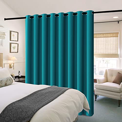 H.VERSAILTEX 100% Blackout Patio Curtains Thermal Insulated Curtains for Sliding Door Extra Wide Window Panels Full Light Blocking Grommet Curtains with Black Liner, W100 x L96 inch - Turquoise Blue
