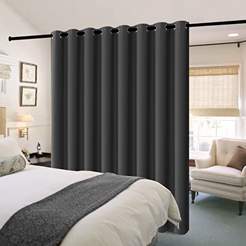 H.VERSAILTEX 100% Blackout Patio Curtains Thermal Insulated Curtains for Sliding Door Extra Wide Window Panels Full Light Blocking Grommet Curtains with Black Liner, W100 x L84 inch - Charcoal Gray