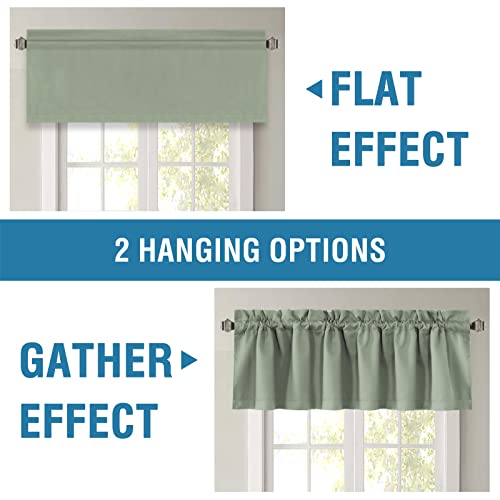 H.VERSAILTEX 100% Blackout Curtain Valances for Kitchen Windows/Bathroom/Living Room/Bedroom Thermal Insulated Rod Pocket Valances for Windows, 4 Pack, 52" x 18", Sage