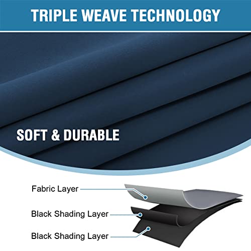 100% Blackout Curtains for Bedroom with Black Liner Full Room Darkening Curtains 96 Inches Long Thermal Insulated Back Tab/Rod Pocket Window Treatment Drapes for Living Room, Navy, 2 Panels
