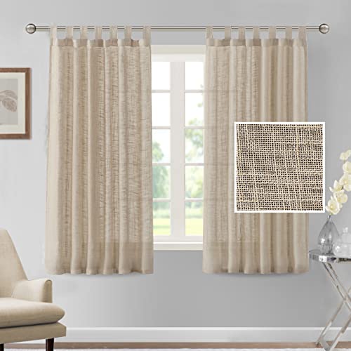 Linen Curtains Natural Linen Blended Curtains for Living Room Burlap Linen Textured Curtains Tab Top Curtains Elegant Energy Efficient Light Filtering Curtains (Set of 2, 52" x 63", Angora)