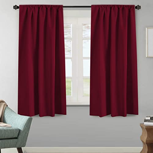 Blackout Curtains Thermal Insulated Window Treatment Panels Room Darkening Blackout Drapes for Living Room Back Tab/Rod Pocket Bedroom Draperies, 52 x 63 Inch, Burgundy Red, 2 Panels
