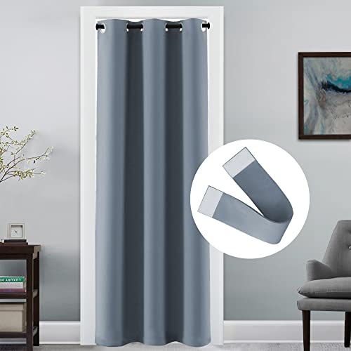 Doorway Curtain Blackout Closet Door Curtain Room Divider Window Treatment Curtain for Bedroom Thermal Insulated Privacy Drape Soundproof Grommet Door Curtain, 42 x 80 inches, 1 Panel, Stone Blue