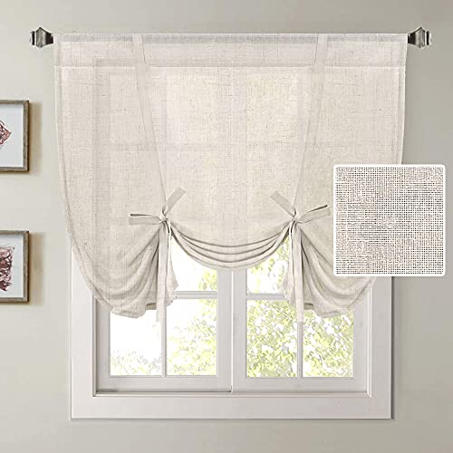 H.VERSAILTEX Tie Up Linen Curtains 63 Inch Length Nature Linen Textured Privacy Curtain Multi Hanging Ways Shade Balloon Window Shade Rod Pocket Casual Curtain - 42x63 - Natural