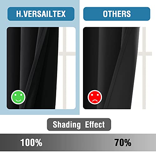 H.VERSAILTEX 100% Blackout Curtains for Bedroom Thermal Insulated Curtains & Drapes Blackout Curtains 63 Inches Long Rod Pocket Curtains for Living Room with Black Liner 2 Panels Set, Jet Black