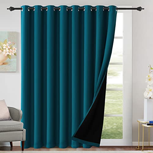 H.VERSAILTEX 100% Blackout Patio Curtains Thermal Insulated Curtains for Sliding Door Extra Wide Window Panels Full Light Blocking Grommet Curtains with Black Liner, W100 x L96 inch - Dark Teal