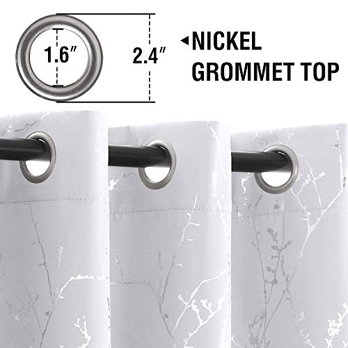 H.VERSAILTEX White Curtains for Bedroom Foil Print Twig Tree Branch Thermal Insulated Grommet Curtain Drapes Light Blocking Thick Soft Window Curtains for Living 52 x 54 Inch Pure White 2 Panels