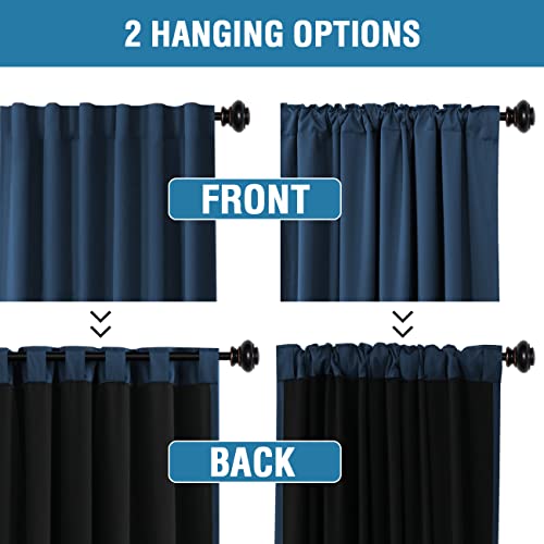 100% Blackout Curtains for Bedroom with Black Liner Full Room Darkening Curtains 96 Inches Long Thermal Insulated Back Tab/Rod Pocket Window Treatment Drapes for Living Room, Navy, 2 Panels