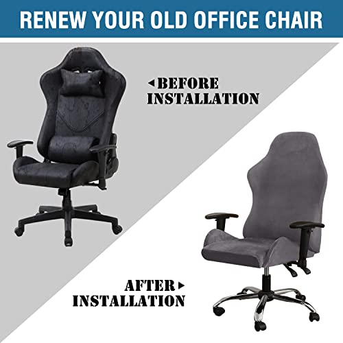 2 Piece Velvet Gaming Chair Covers Stretchable Game Chair Cover Protector Computer Chair Cover Computer Reclining Racing Ruffled Gamer Chair Protector Rotating Armchair Covers Without Chair (Grey)