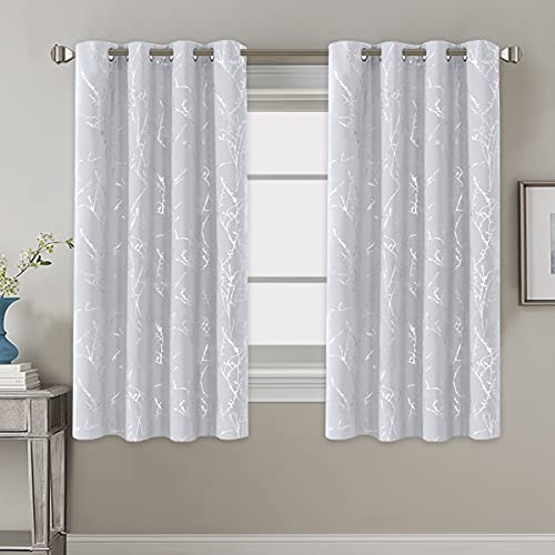 H.VERSAILTEX Blackout Curtains for Bedroom Foil Print Twig Tree Branch Thermal Insulated Grommet Curtain Drapes Light Blocking Thick Soft Window Curtains for Living 52 x 63 Inch Greyish White 2 Panels