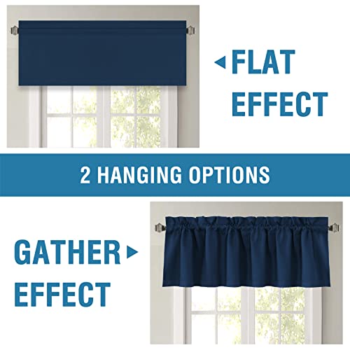 H.VERSAILTEX 100% Blackout Curtain Valances for Kitchen Windows/Bathroom/Living Room/Bedroom Thermal Insulated Rod Pocket Valances for Windows, 2 Pack, 52" x 18", Navy